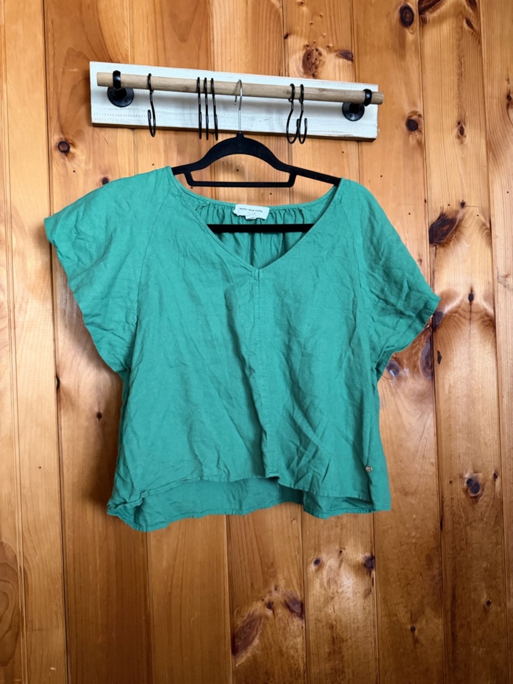 Marc New York Teal Green V-Neck Cropped Top